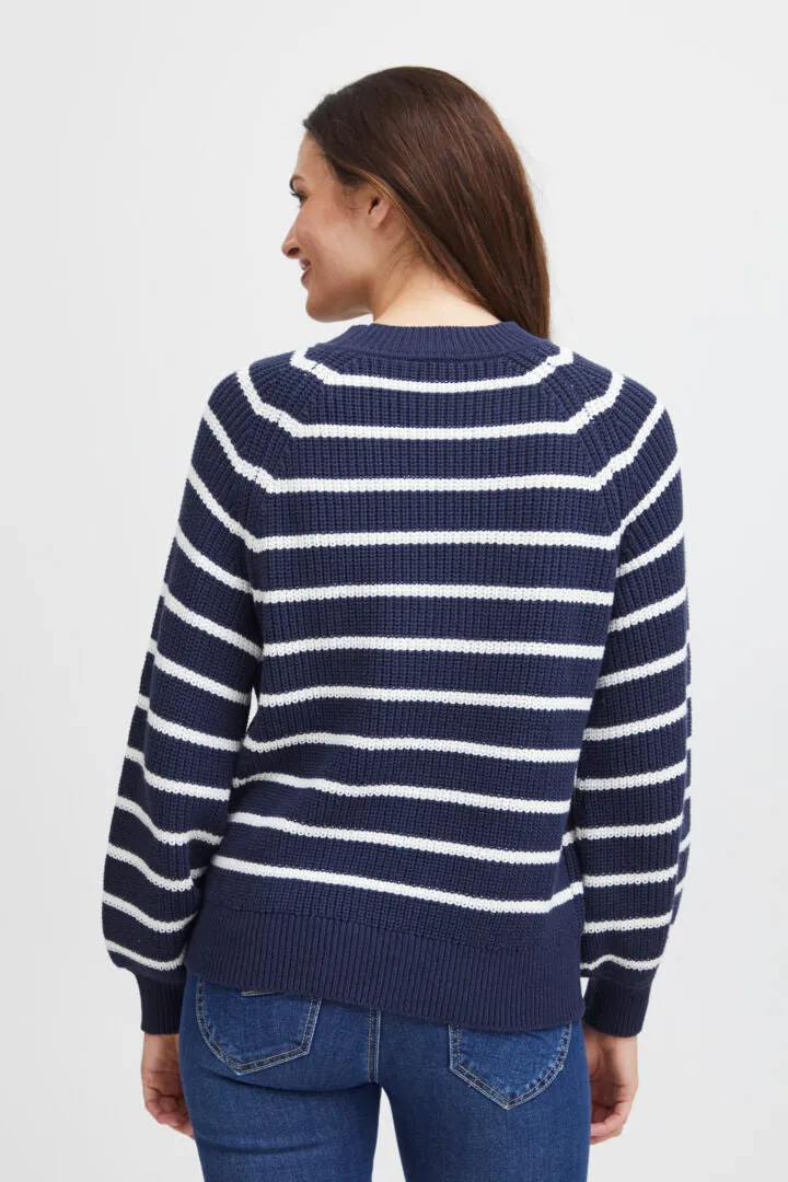 3245- Navy Stripe Knit Jumper- Fransa