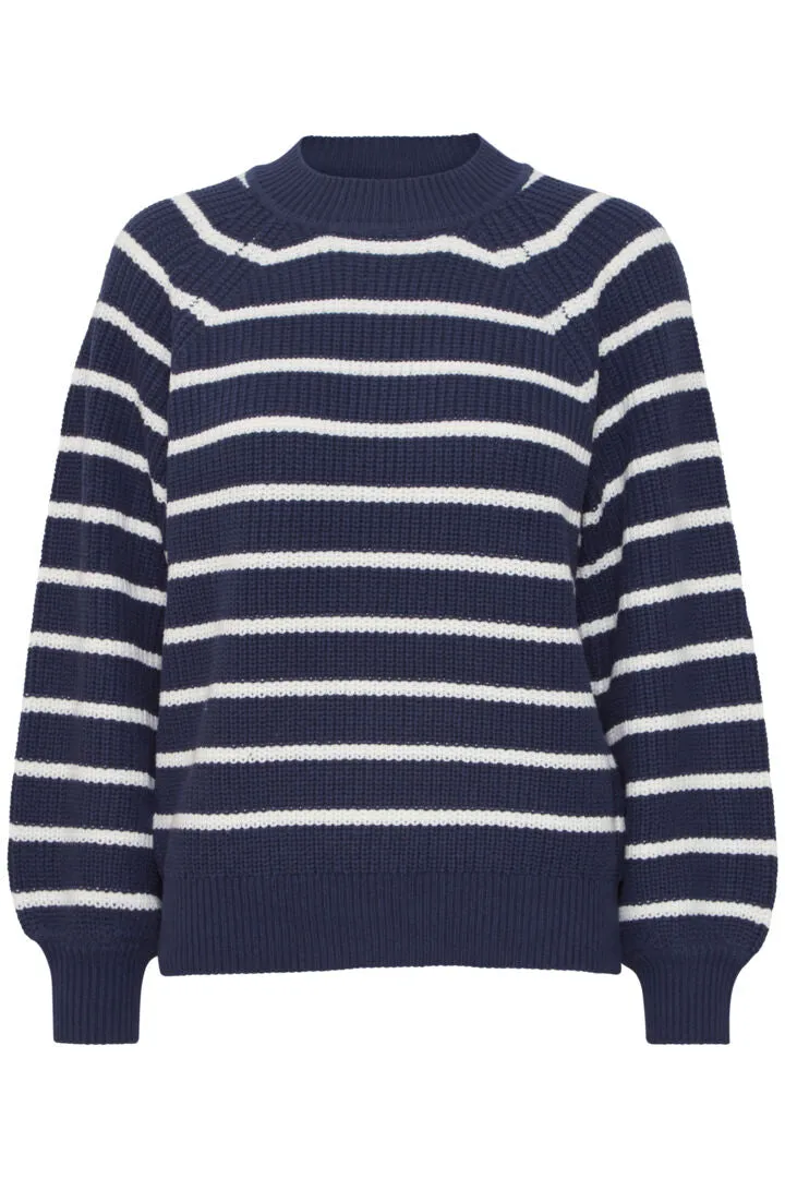 3245- Navy Stripe Knit Jumper- Fransa