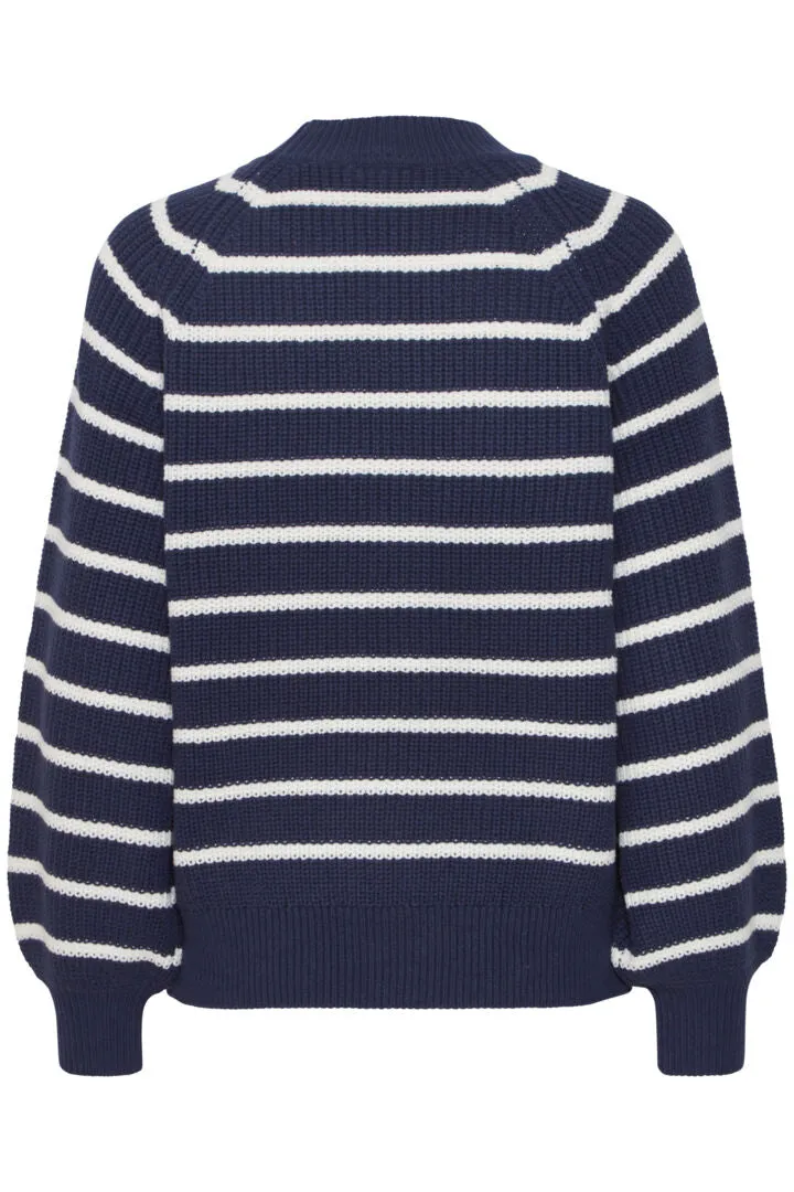 3245- Navy Stripe Knit Jumper- Fransa