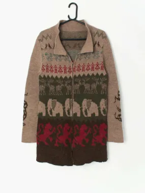 70s vintage longline cardigan with deer, elephants and dragons – XS / Small