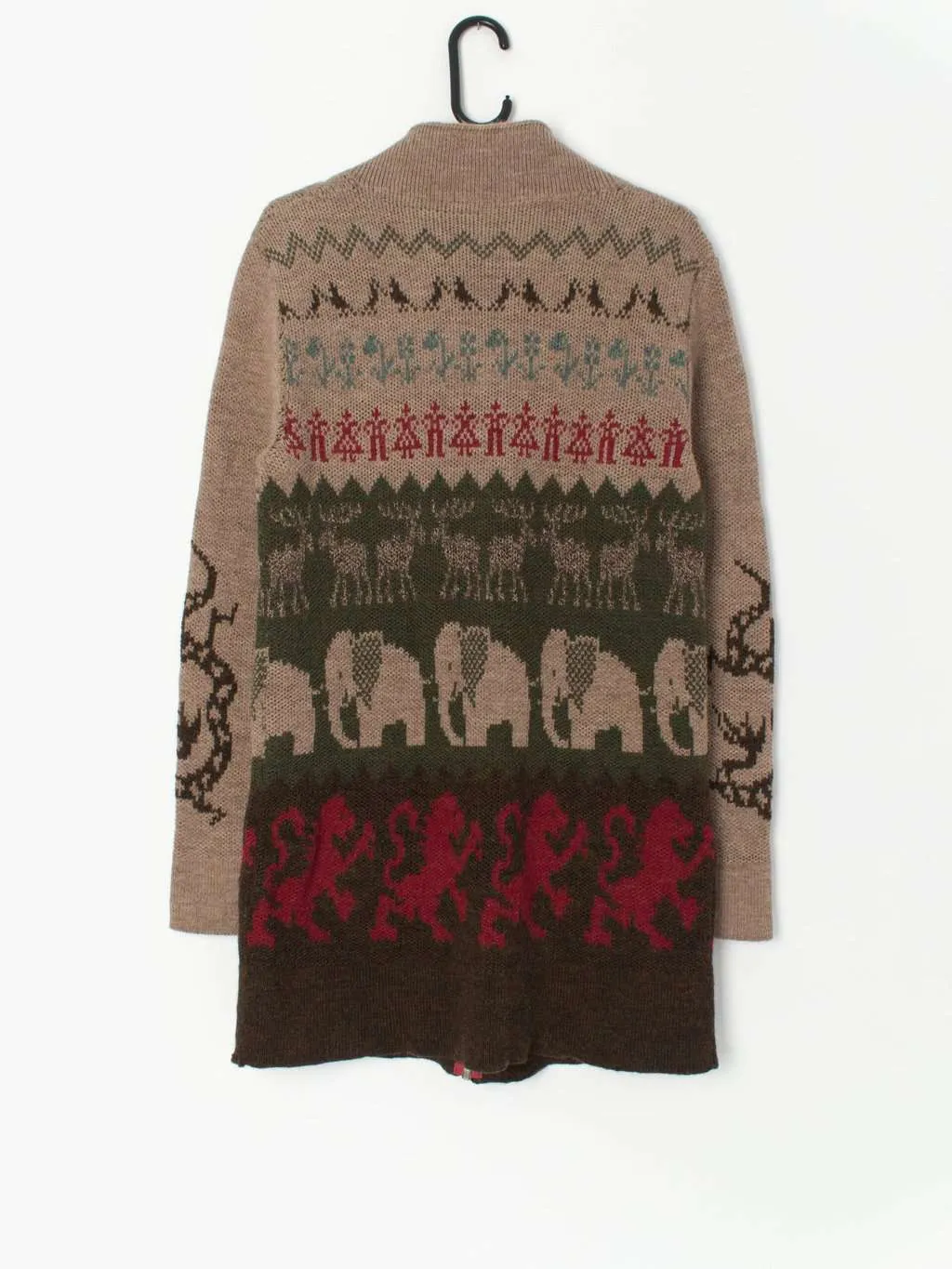 70s vintage longline cardigan with deer, elephants and dragons – XS / Small