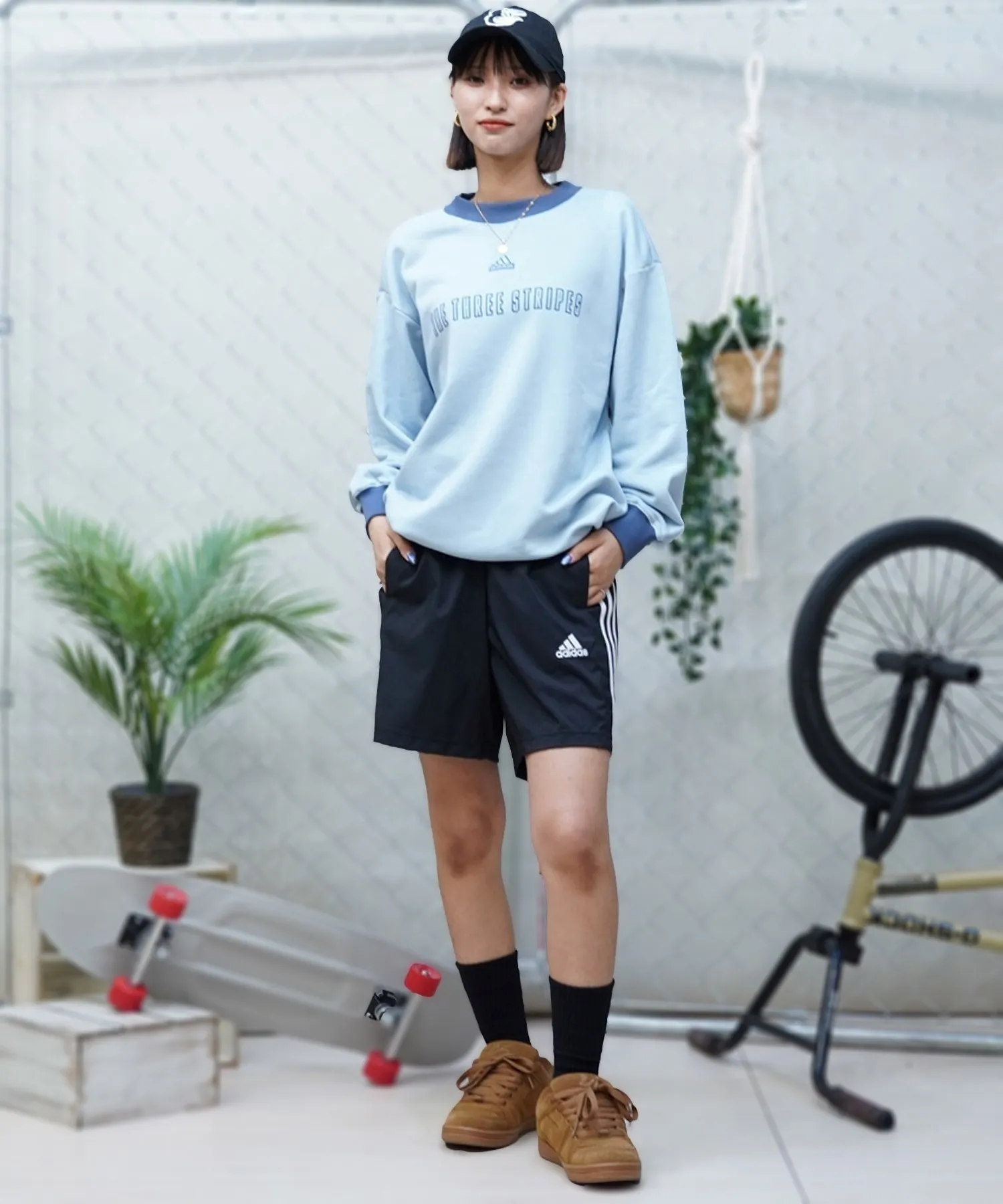 adidas  |Sweat Street Style U-Neck Long Sleeves Oversized