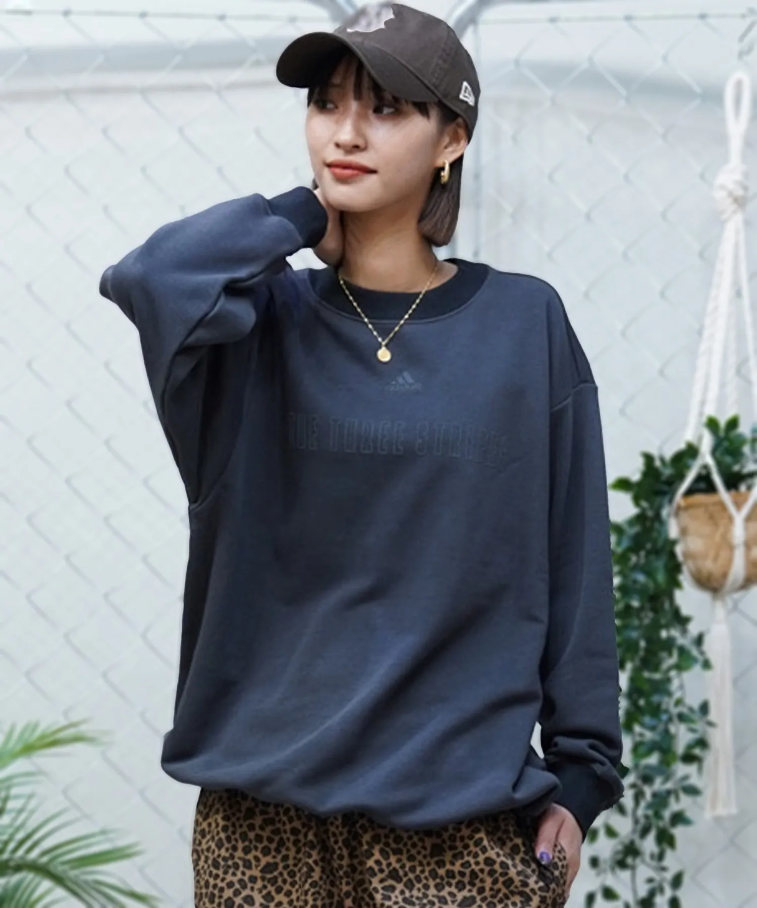 adidas  |Sweat Street Style U-Neck Long Sleeves Oversized