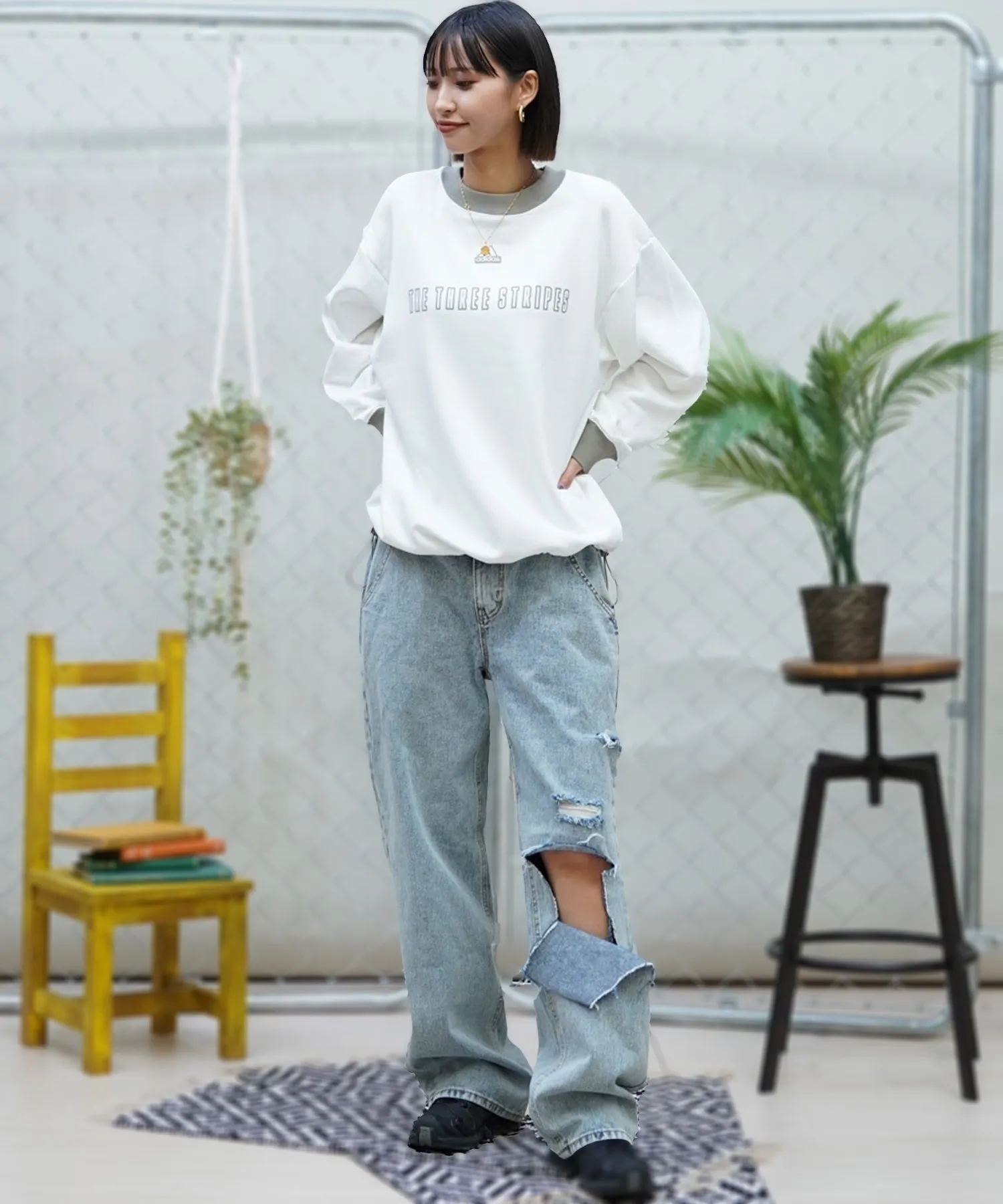 adidas  |Sweat Street Style U-Neck Long Sleeves Oversized