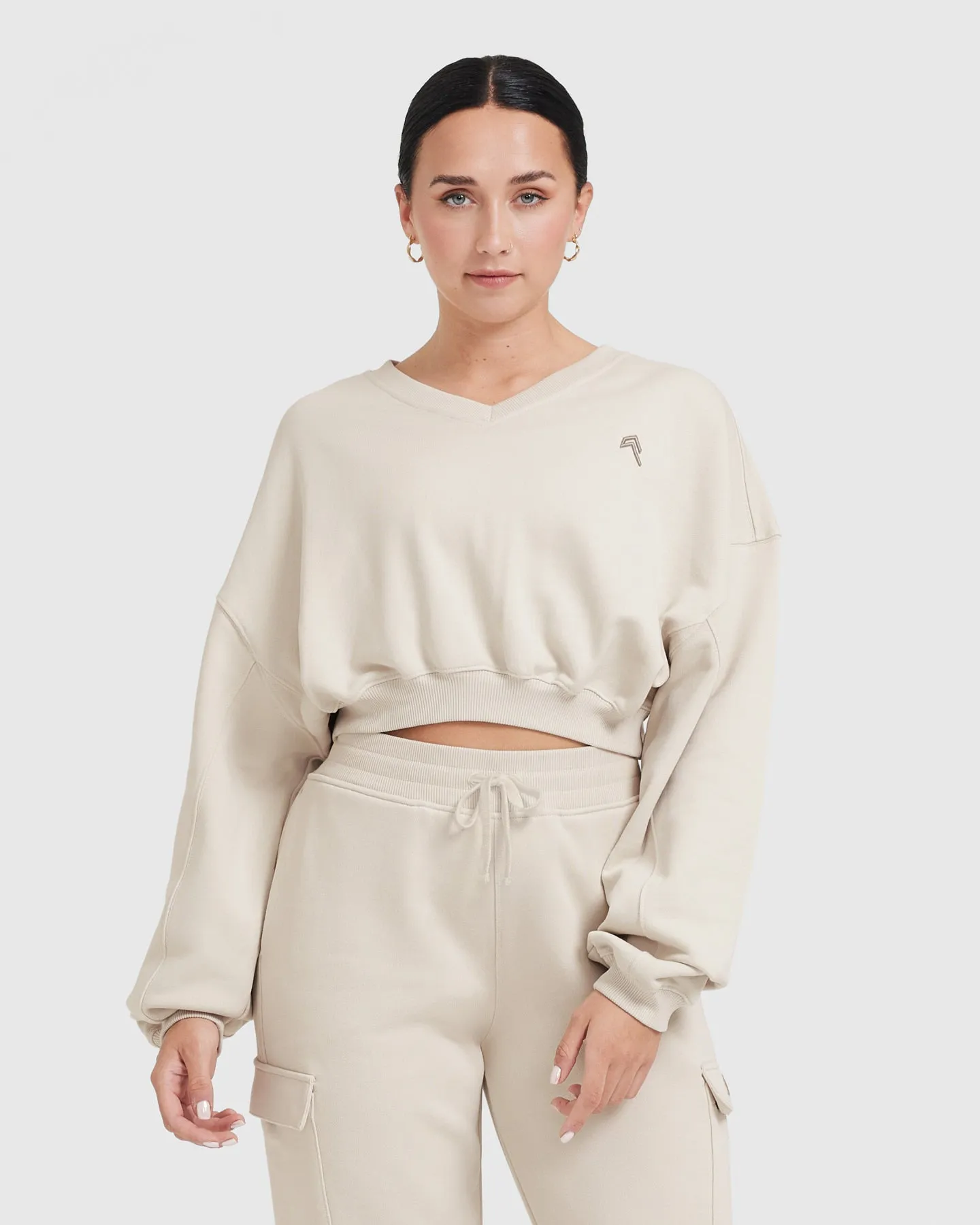 All Day Lightweight Oversized V-Neck Sweatshirt | Sand