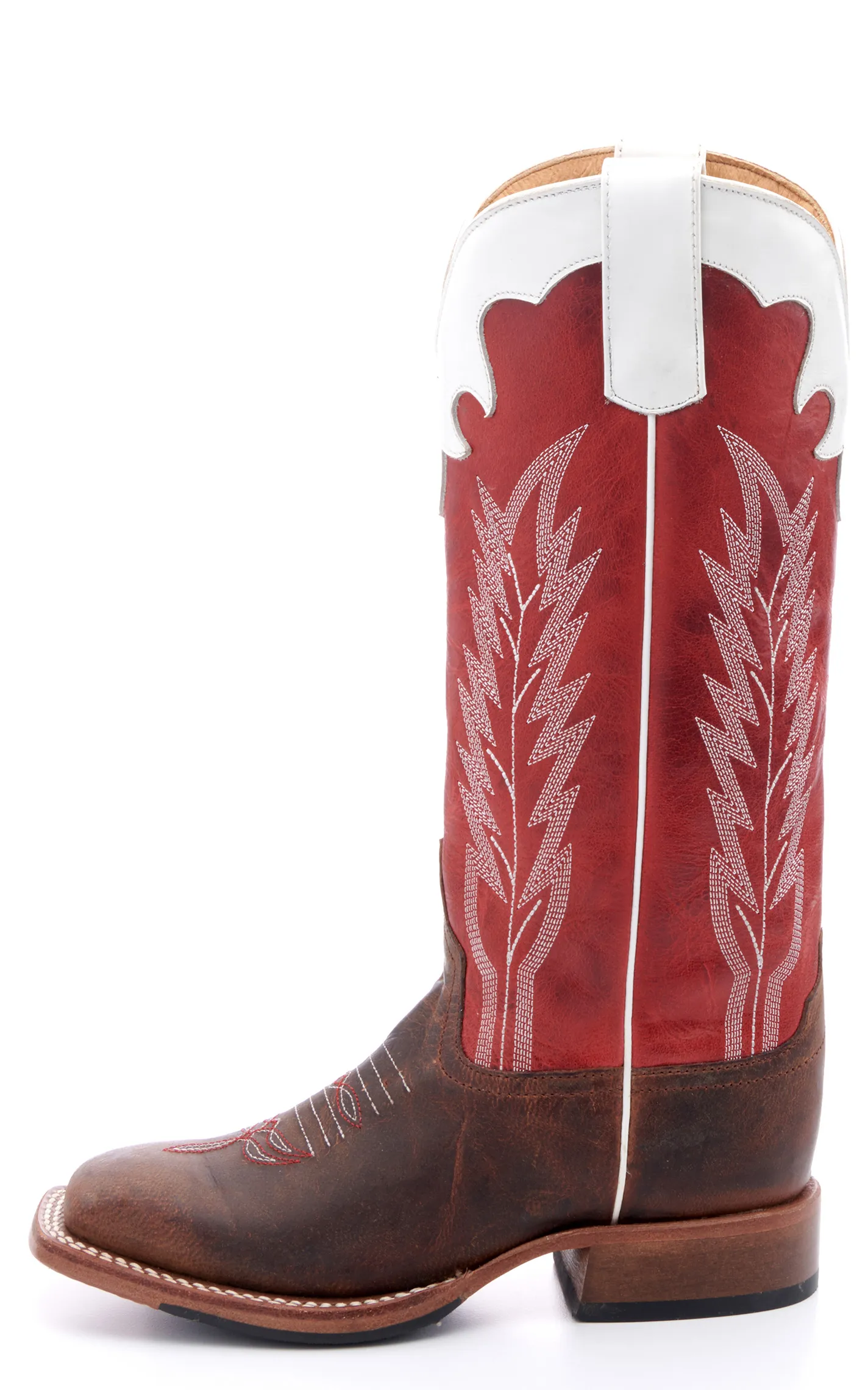 Anderson Bean Youth Brown and Red Square Toe  Tall Cowboy Boots