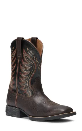 Ariat Youth Amos Stained Brown and Black Wide Square Toe Cowboy Boots