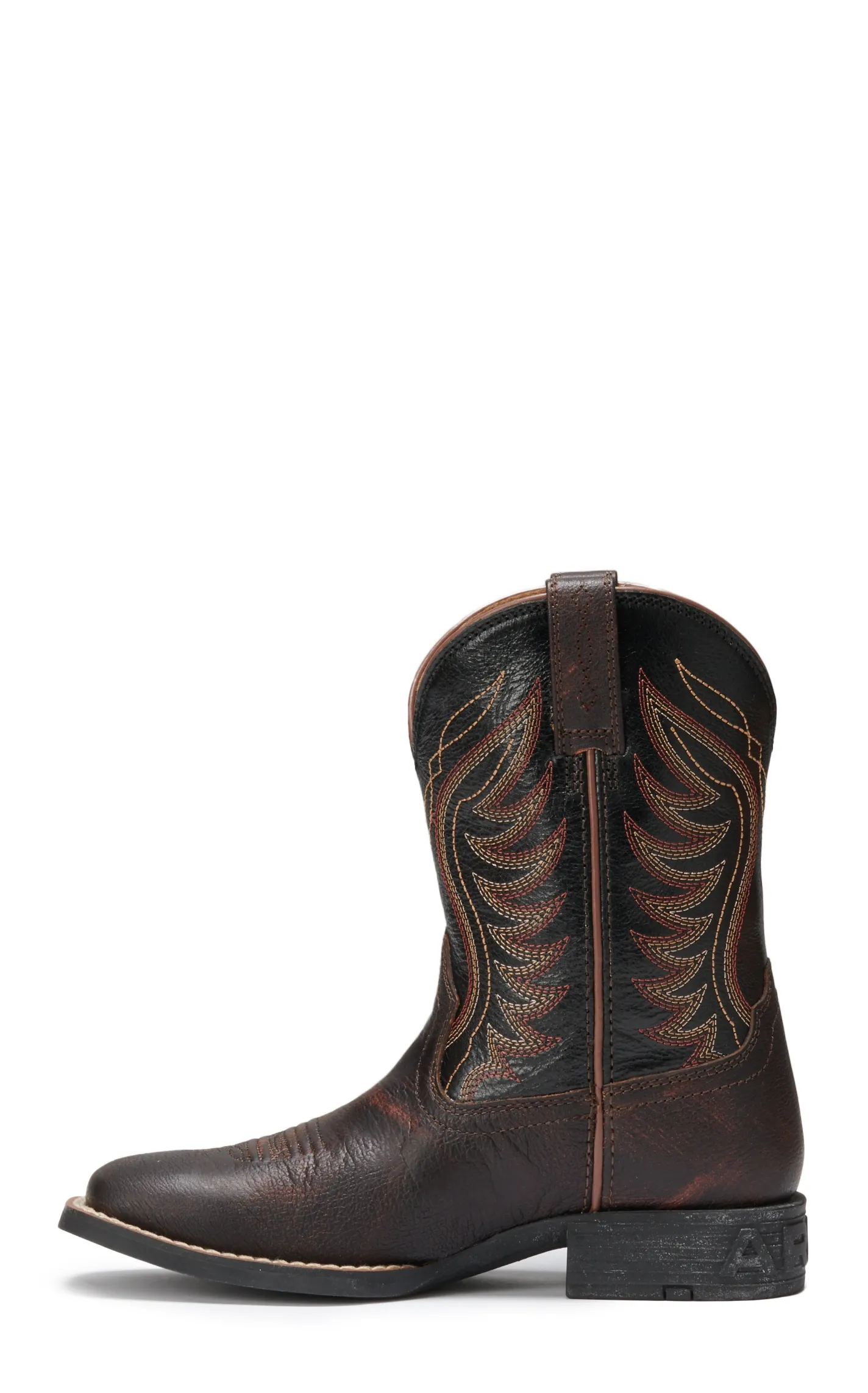 Ariat Youth Amos Stained Brown and Black Wide Square Toe Cowboy Boots