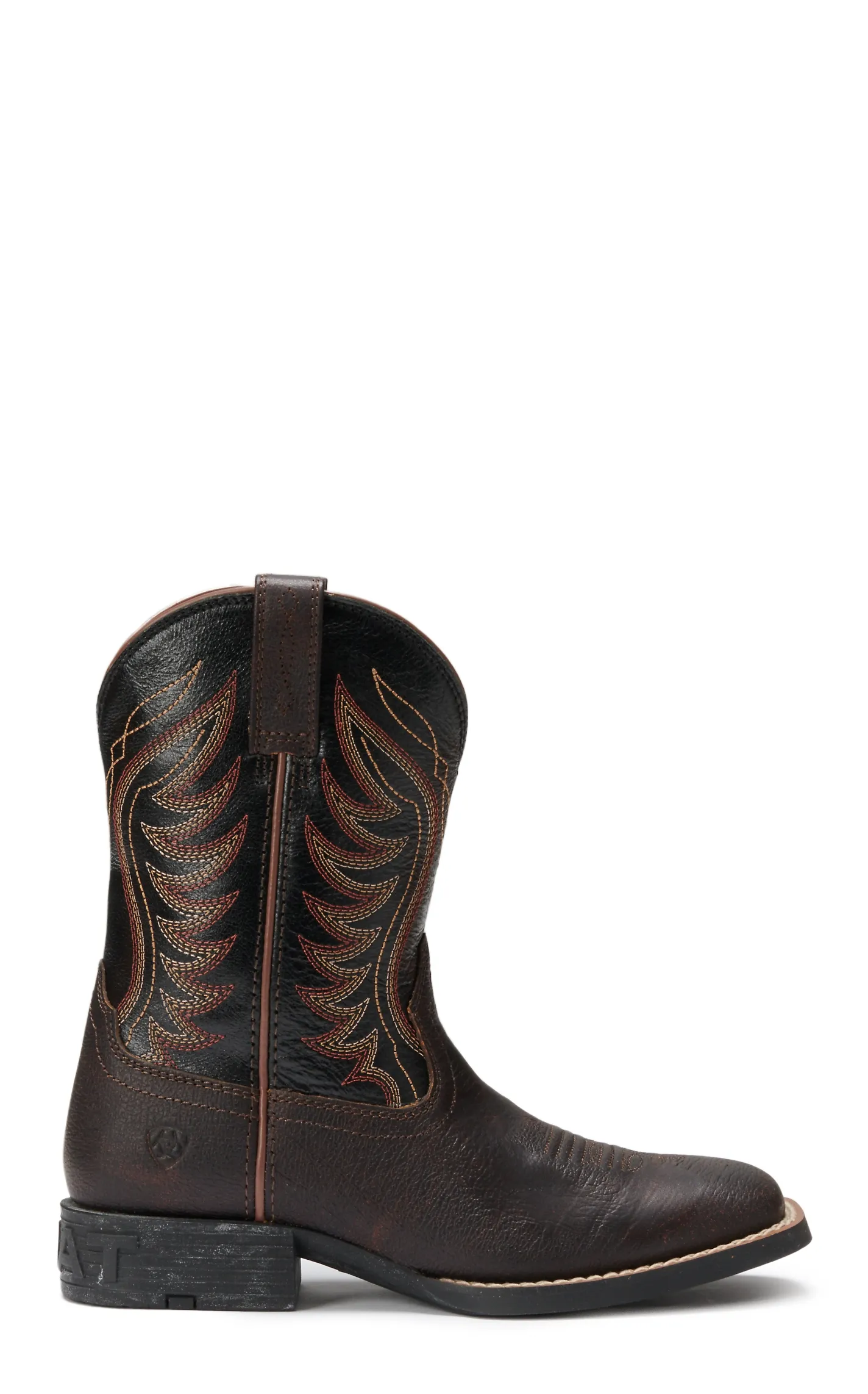 Ariat Youth Amos Stained Brown and Black Wide Square Toe Cowboy Boots