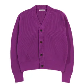 AURALEE SUPER HARD TWIST RIB KNIT CARDIGAN PURPLE