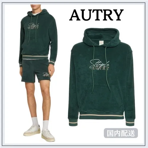 AUTRY  |Pullovers Unisex Street Style Long Sleeves Plain Khaki Logo