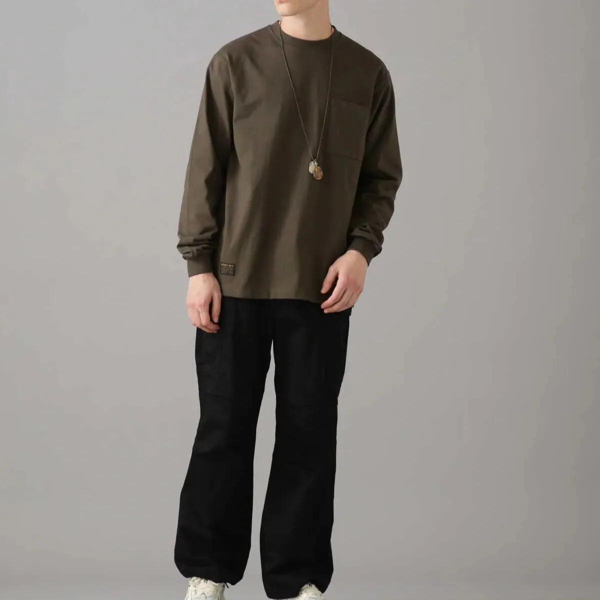 AVIREX  |Street Style U-Neck Collaboration Long Sleeves Plain Cotton