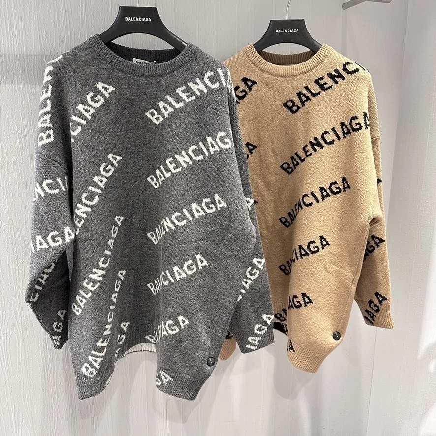 BALENCIAGA  |Casual Style Wool U-Neck Long Sleeves Puff Sleeves Logo