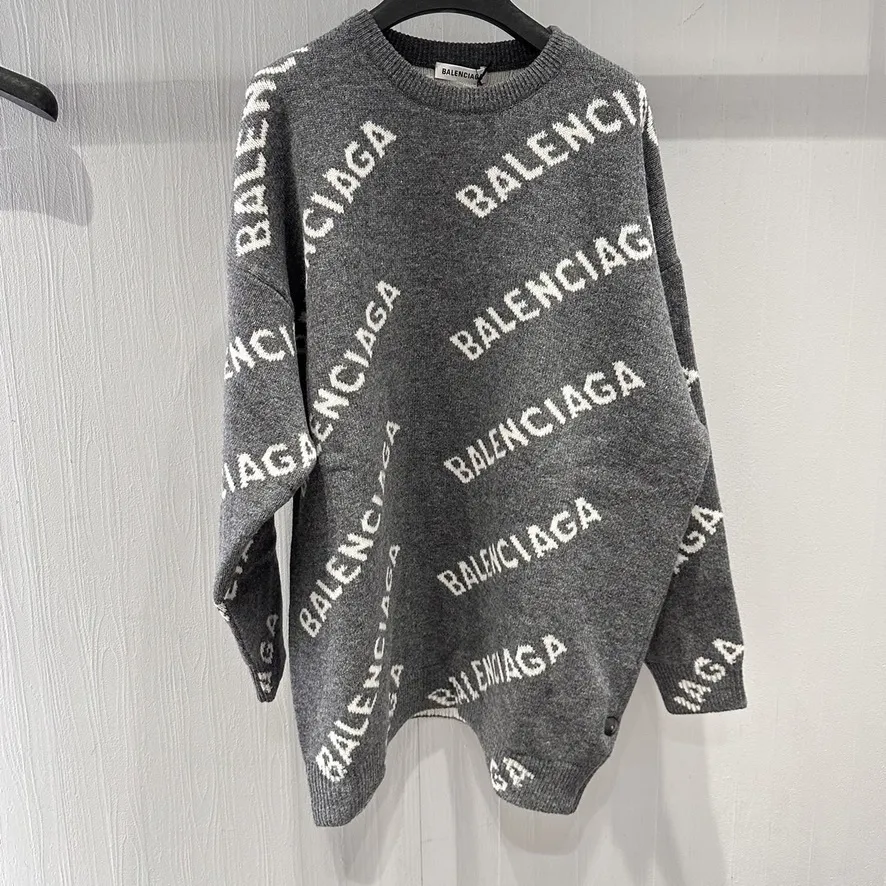 BALENCIAGA  |Casual Style Wool U-Neck Long Sleeves Puff Sleeves Logo