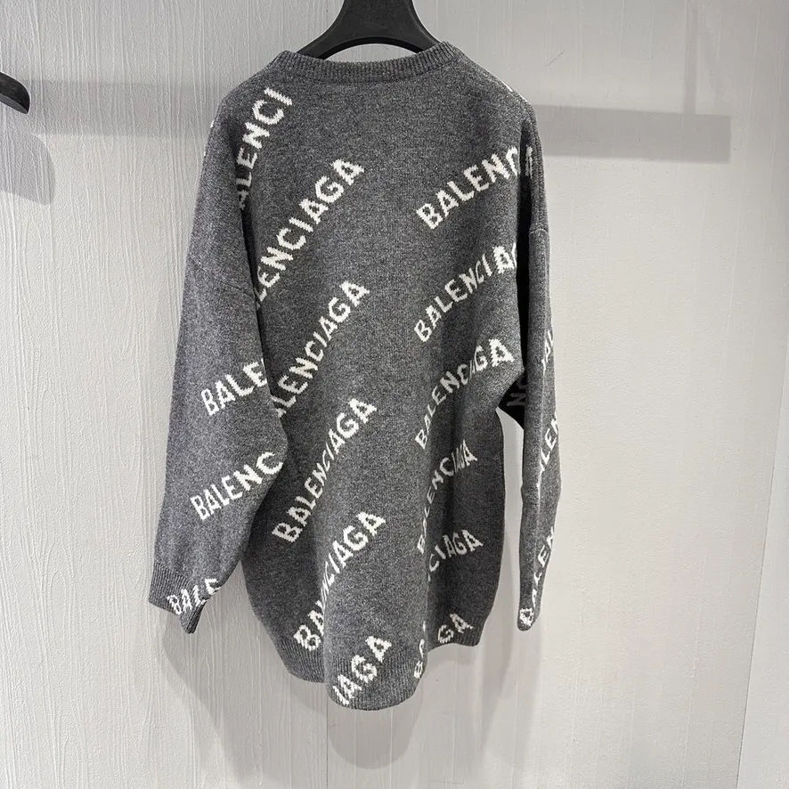 BALENCIAGA  |Casual Style Wool U-Neck Long Sleeves Puff Sleeves Logo