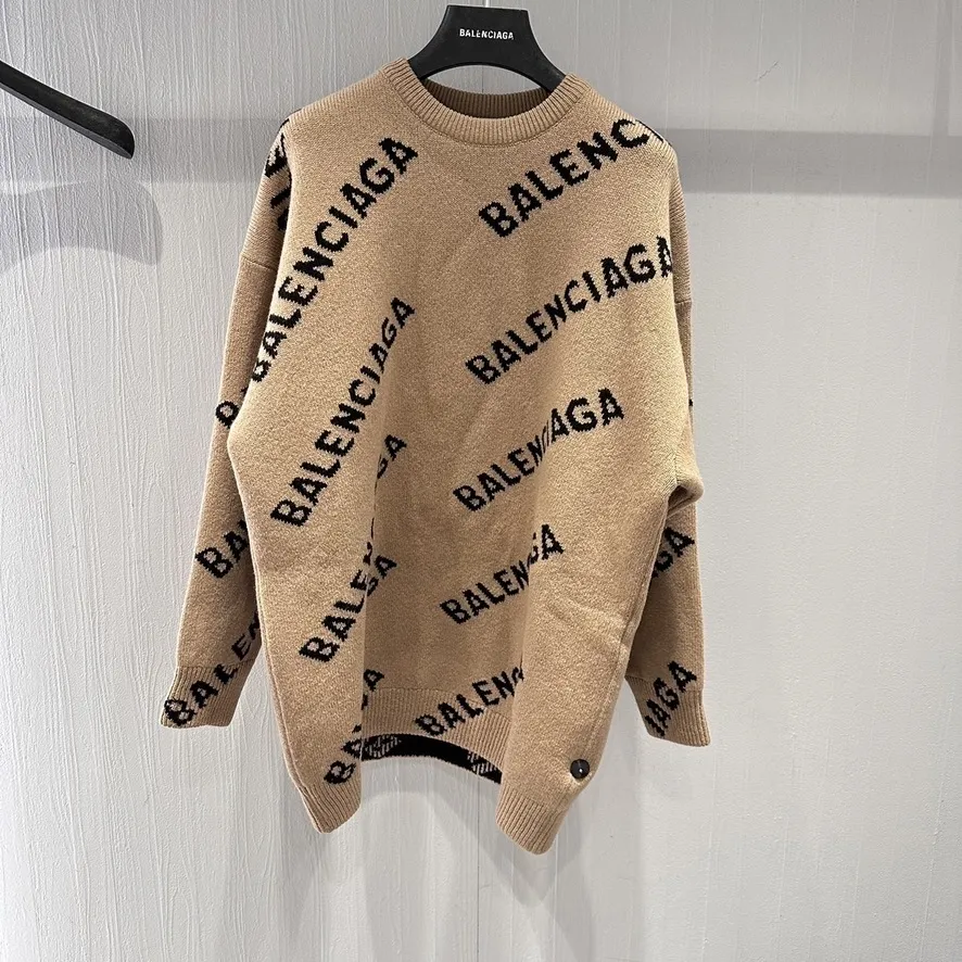 BALENCIAGA  |Casual Style Wool U-Neck Long Sleeves Puff Sleeves Logo