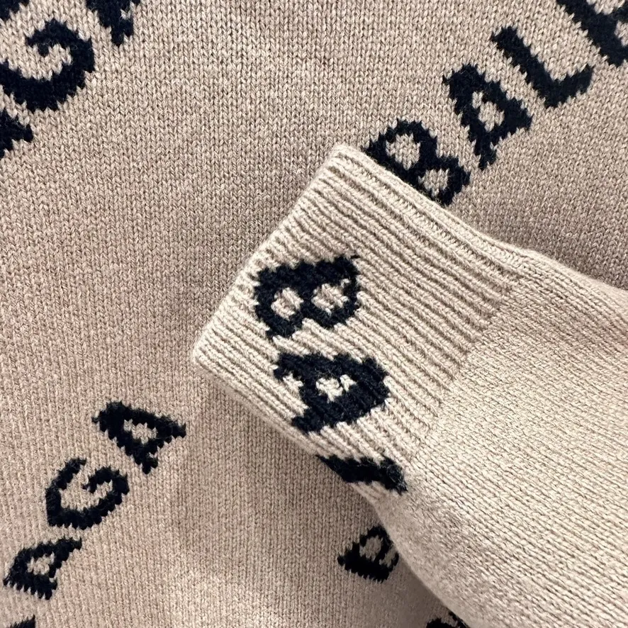 BALENCIAGA  |Casual Style Wool U-Neck Long Sleeves Puff Sleeves Logo