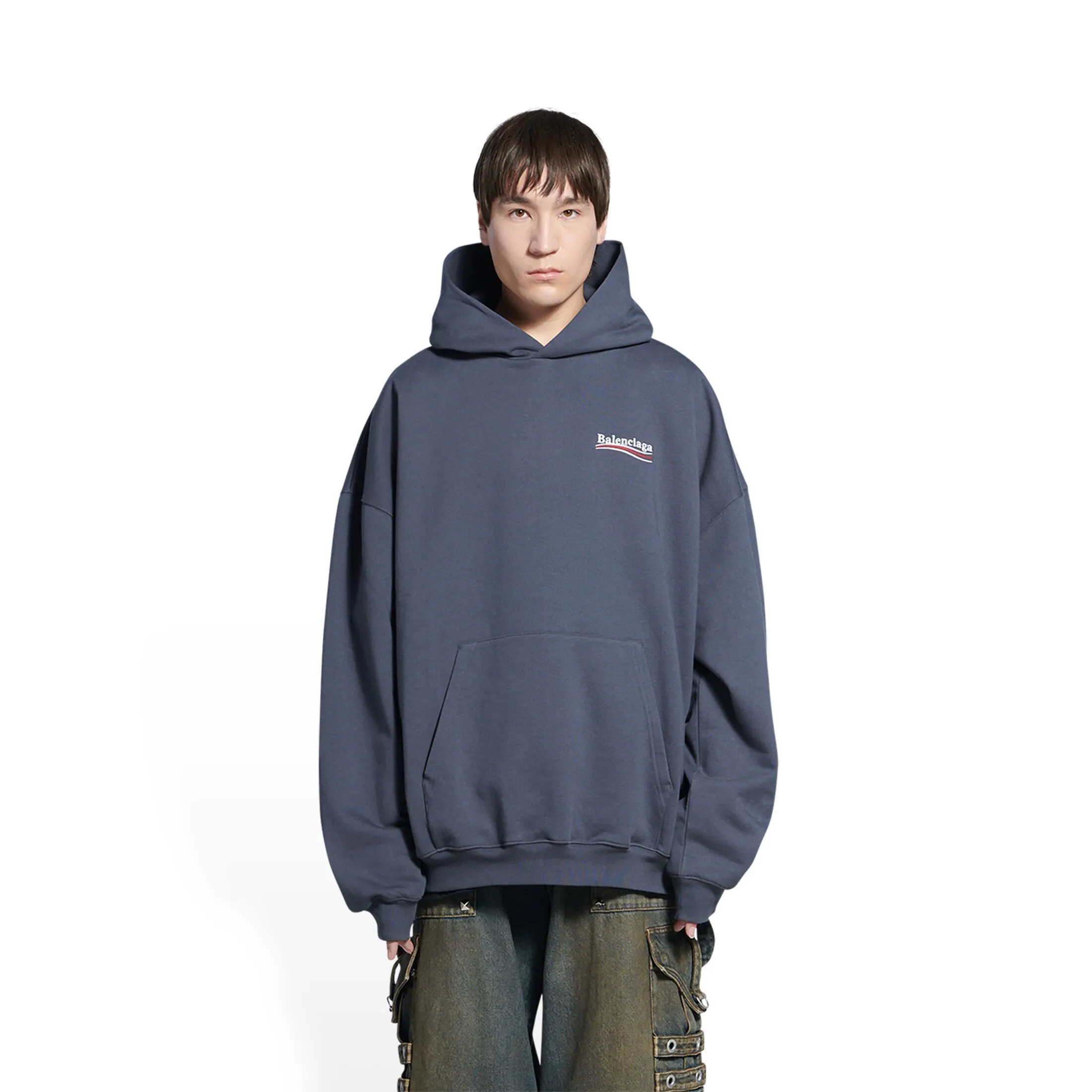 BALENCIAGA  |Men's political campaign hoodie large fit  in grey