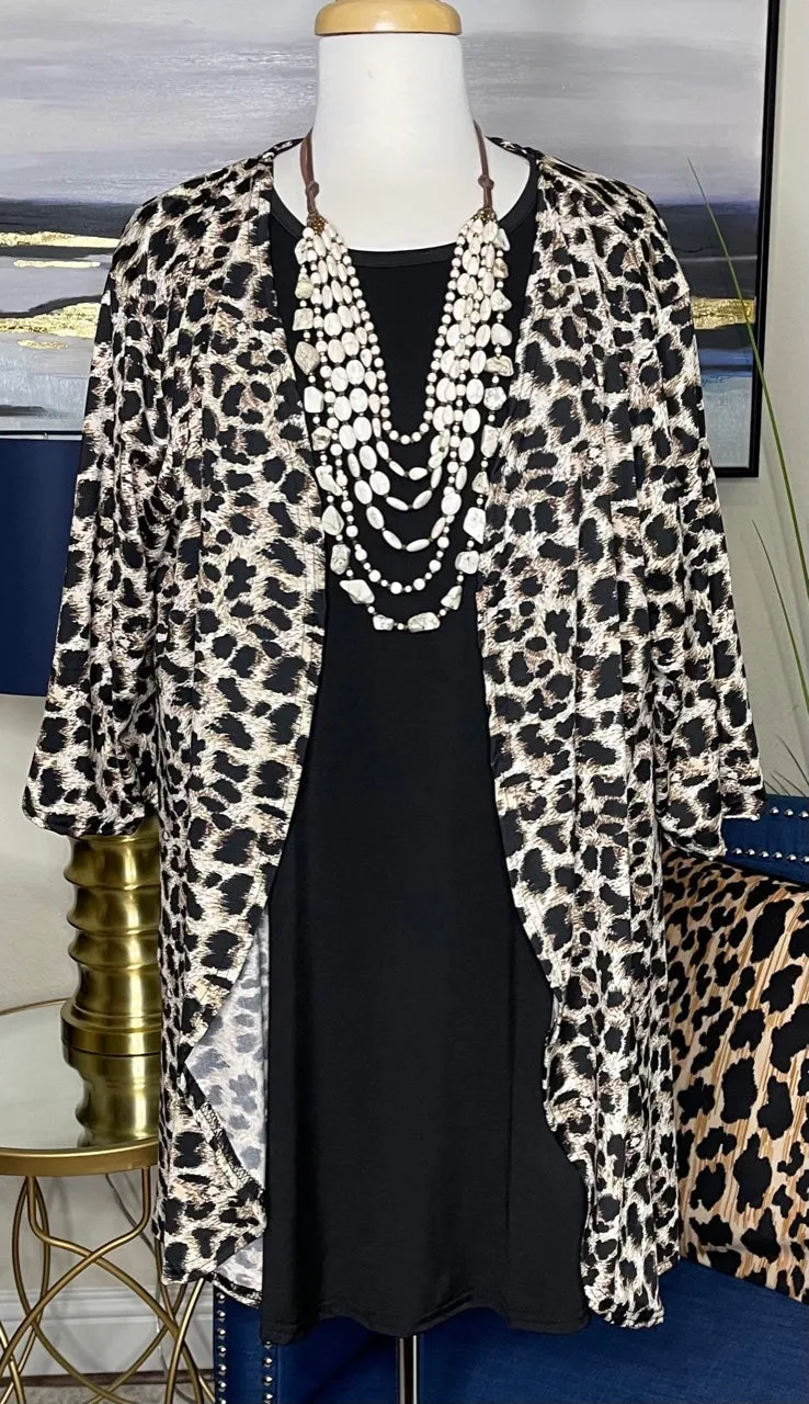 Beige Leopard Drape Front Cardigan