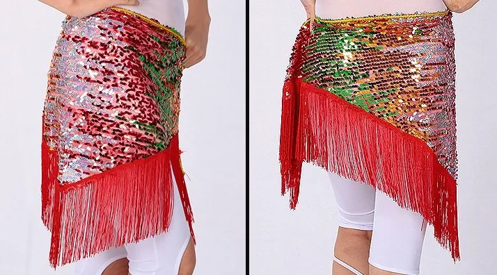 Belly Dance Triangle Hip Scarf Shining Indian Ombre Sequin Fringe Wrap Skirt Belt Party Club Stage Costumes