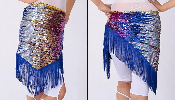 Belly Dance Triangle Hip Scarf Shining Indian Ombre Sequin Fringe Wrap Skirt Belt Party Club Stage Costumes