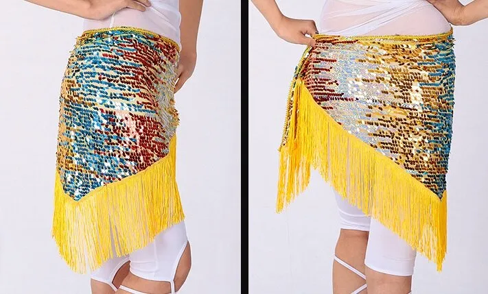 Belly Dance Triangle Hip Scarf Shining Indian Ombre Sequin Fringe Wrap Skirt Belt Party Club Stage Costumes