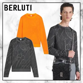 Berluti  |Crew Neck Pullovers Cashmere Street Style Long Sleeves Logo