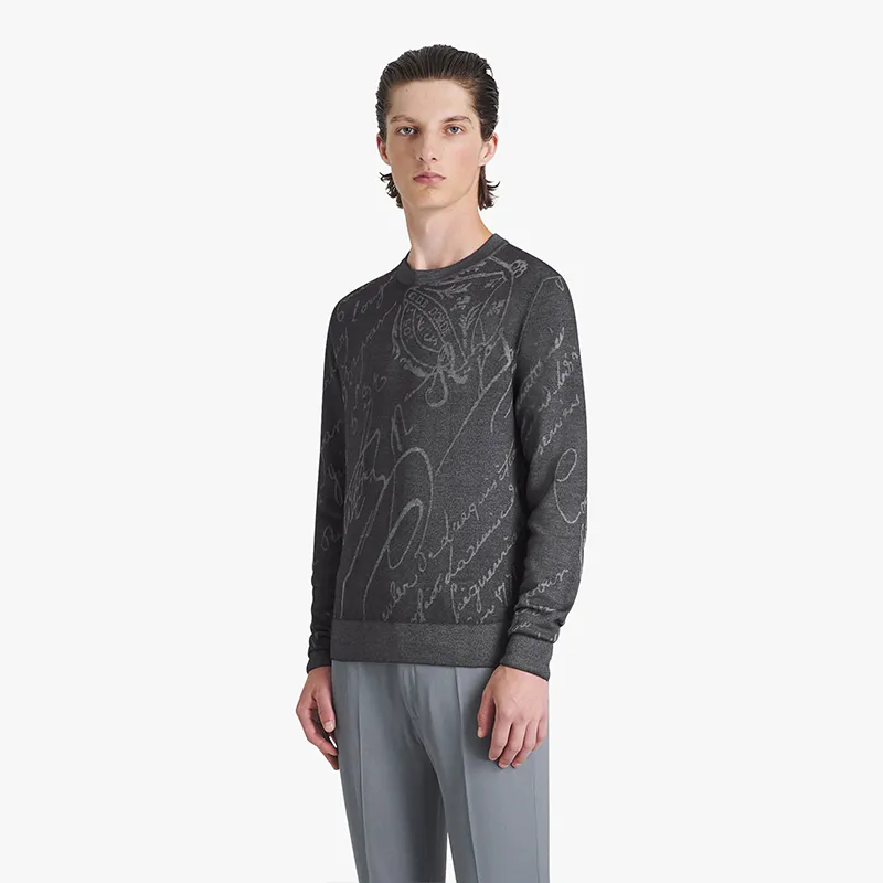 Berluti  |Crew Neck Pullovers Cashmere Street Style Long Sleeves Logo