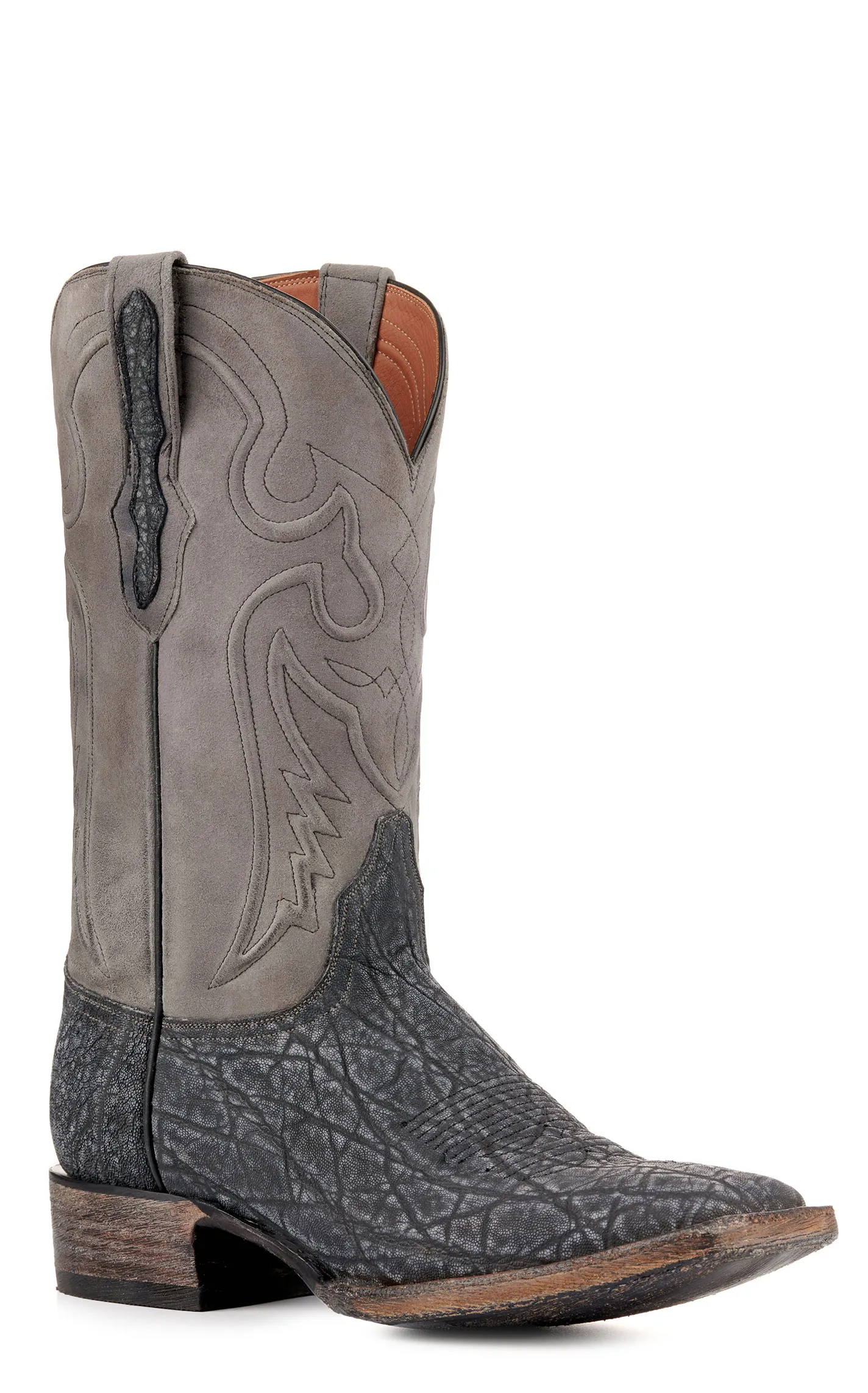 Black Jack Men's Burnished and Safari Grey Elephant Square Toe Exotic Cowboy Boots