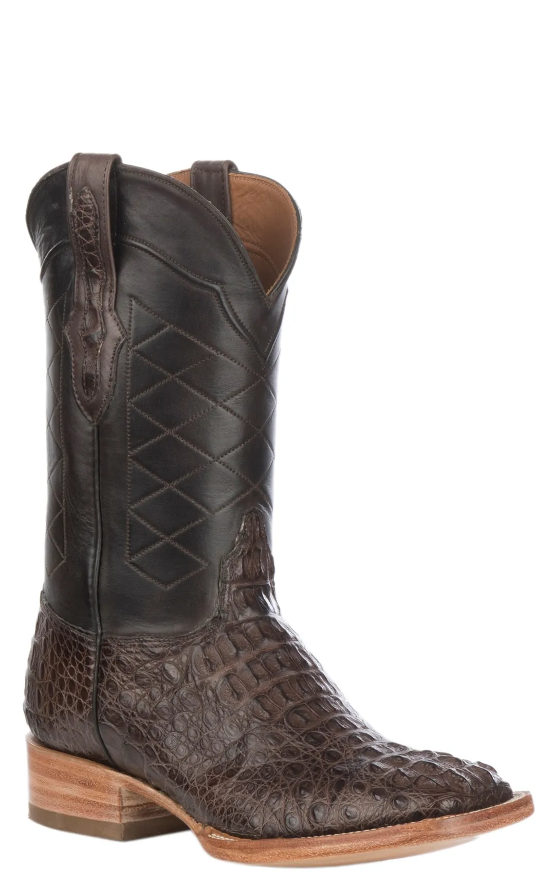 Black Jack Men's Burnished Chocolate Caiman Hornback Wide Square Toe Exotic Cowboy Boots