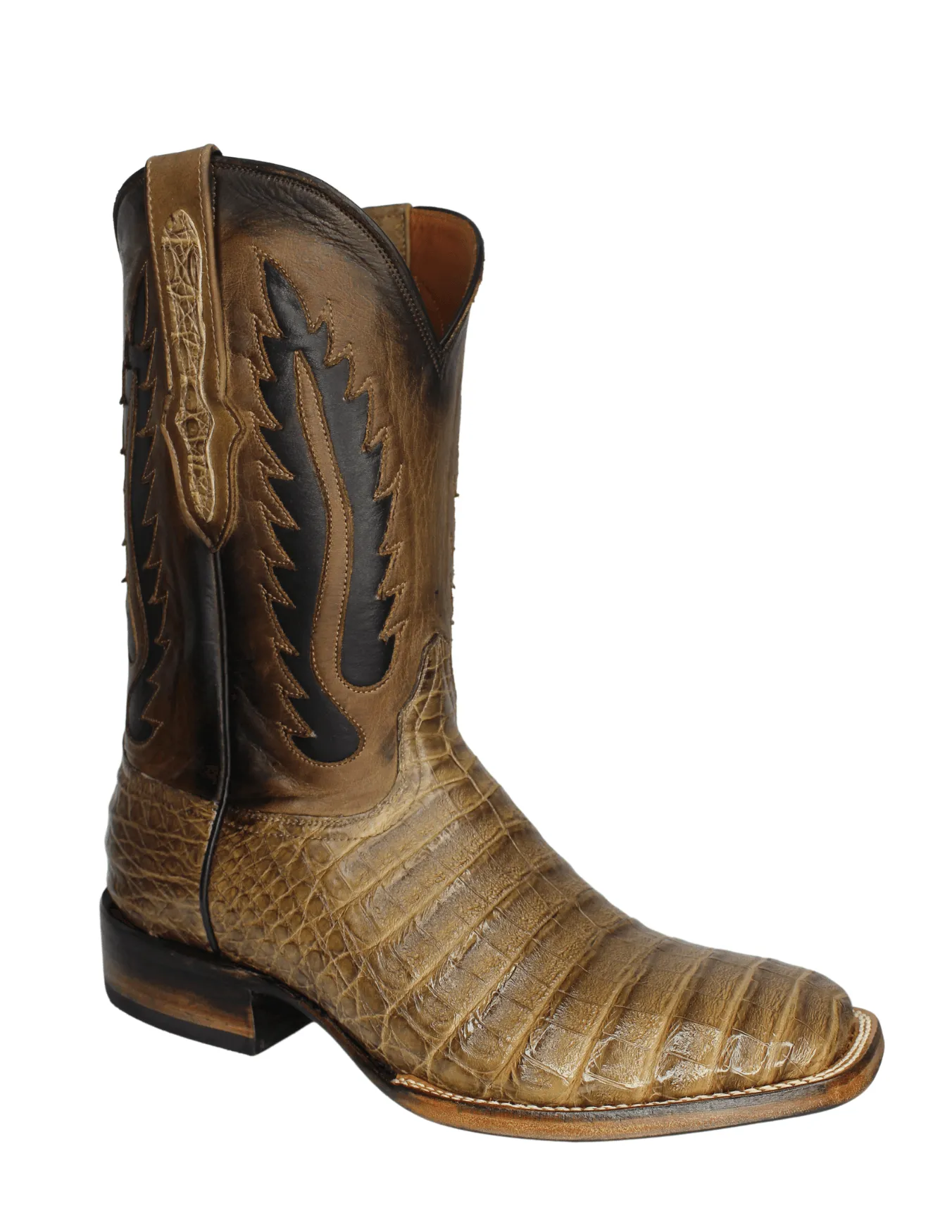 Black Jack Mens Tiger Eye Caiman Belly Square Toe Cowboy Boots