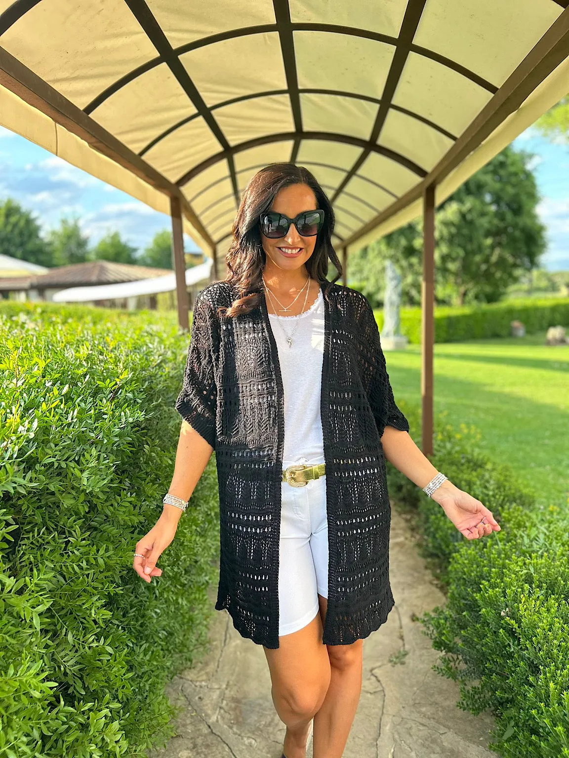 Black Patterned Crochet Cardigan Julie