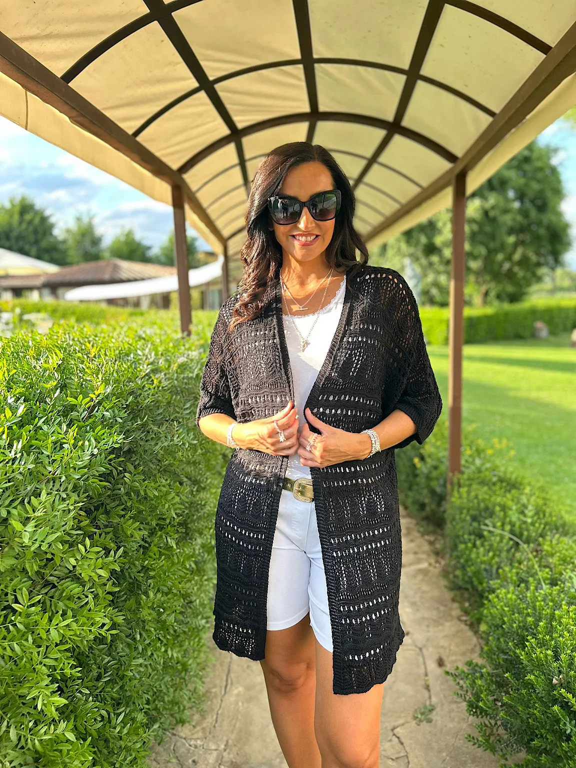 Black Patterned Crochet Cardigan Julie