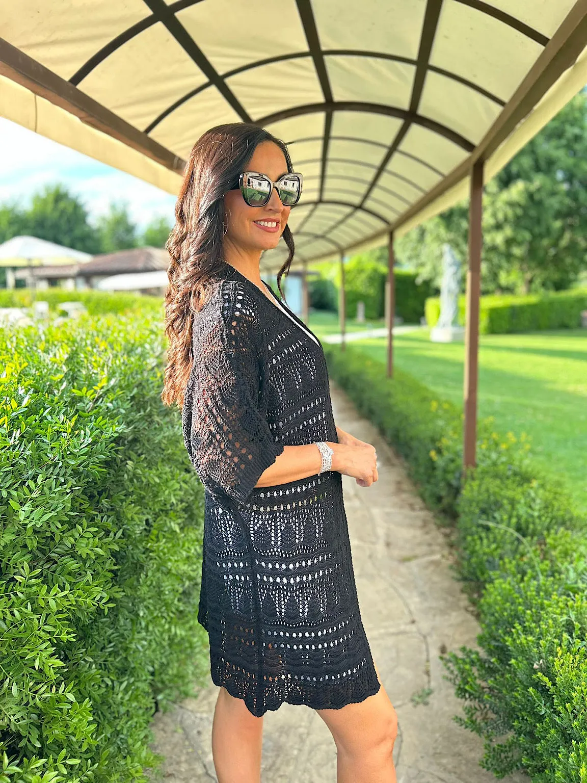 Black Patterned Crochet Cardigan Julie