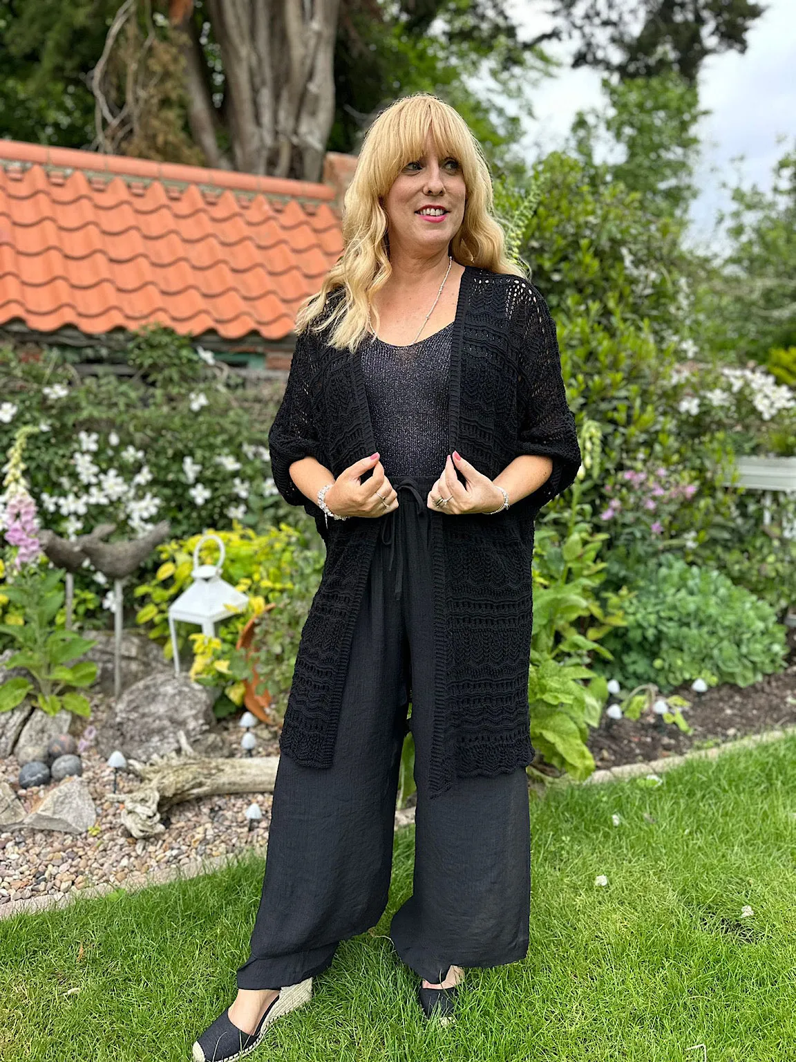 Black Patterned Crochet Cardigan Julie