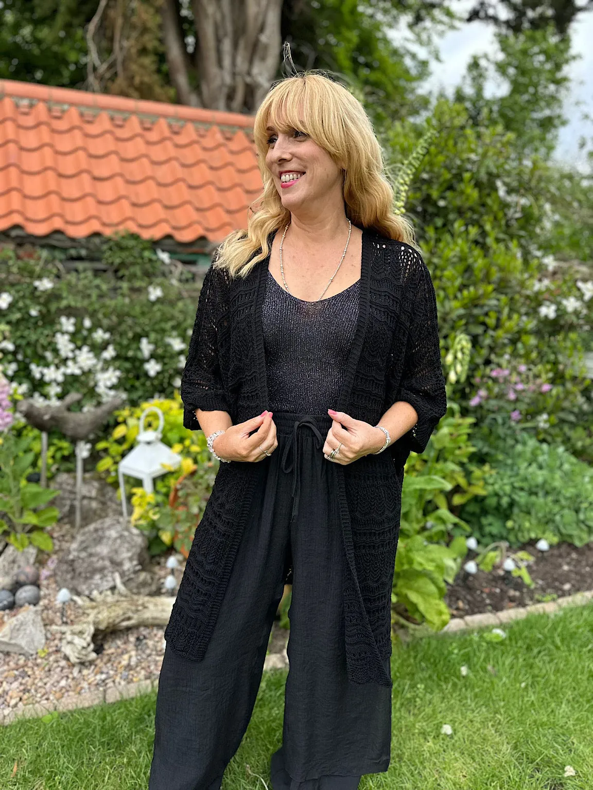 Black Patterned Crochet Cardigan Julie