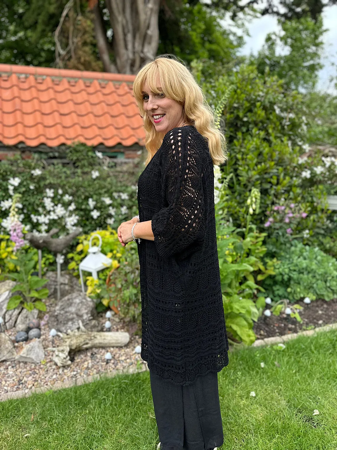 Black Patterned Crochet Cardigan Julie