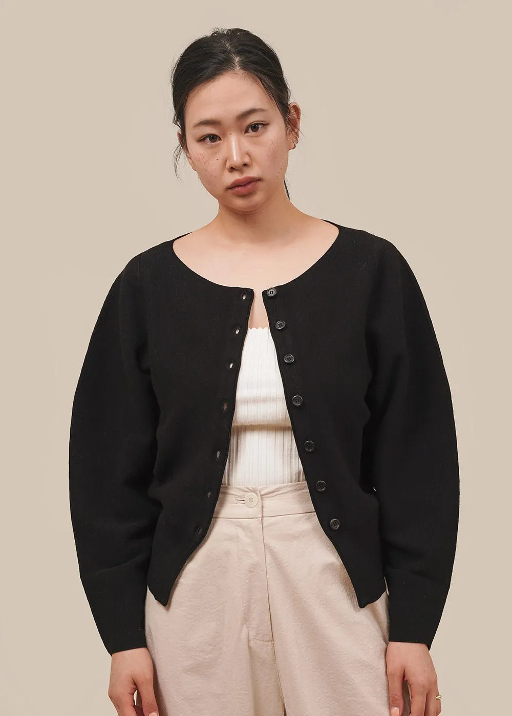 Black Whole Garment Rounded Cardigan