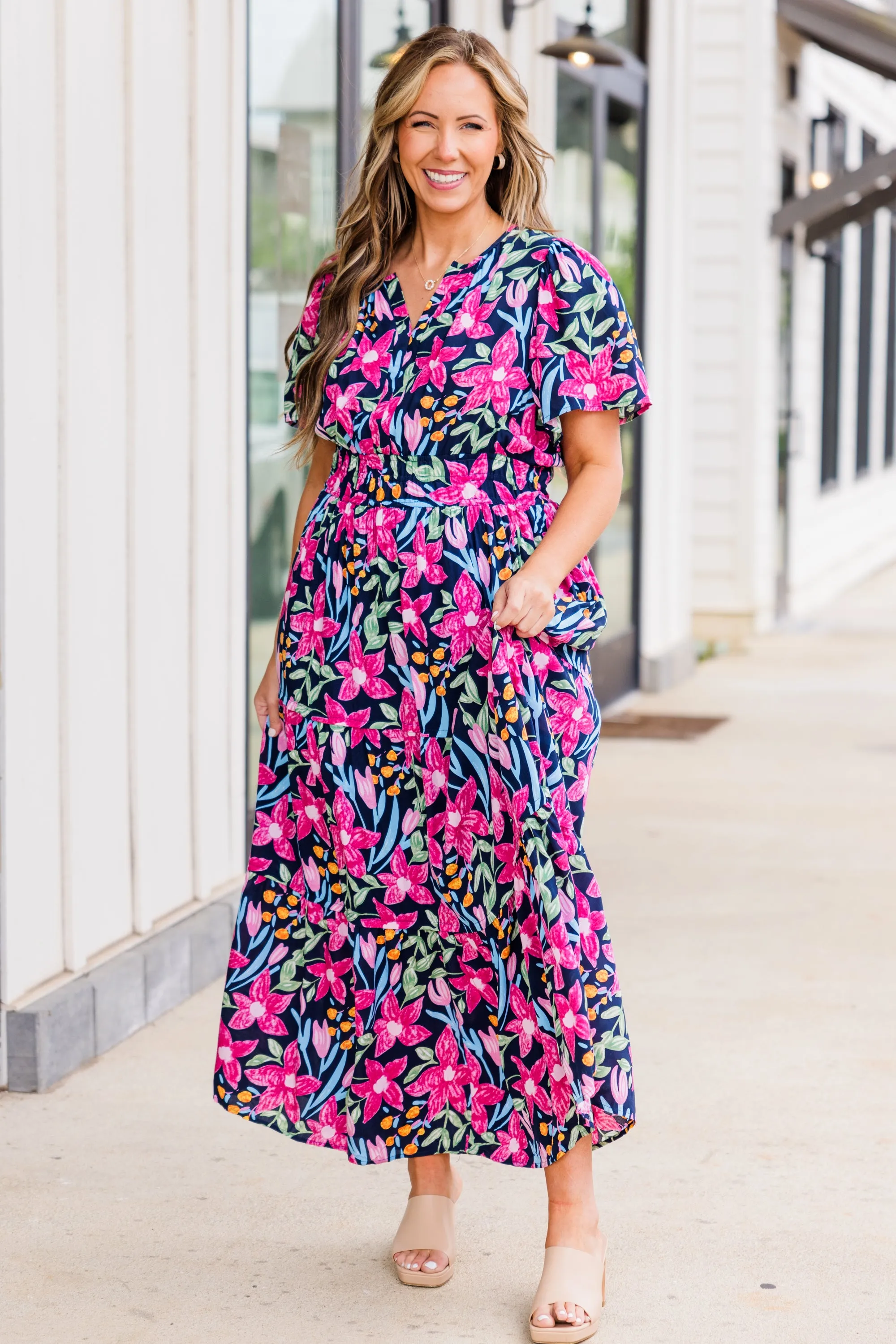 Blooming Vineyard Dress, Navy Multi