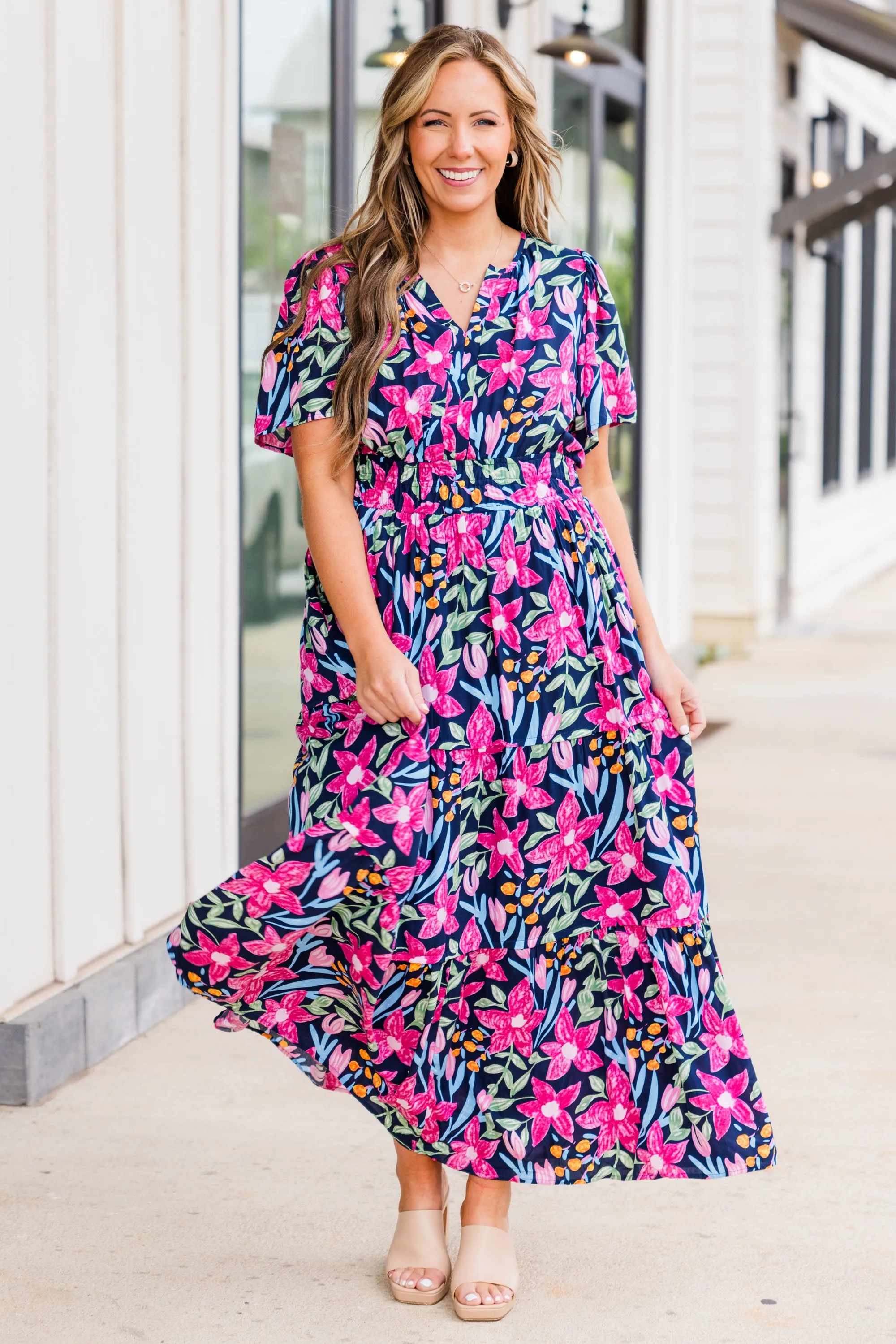 Blooming Vineyard Dress, Navy Multi