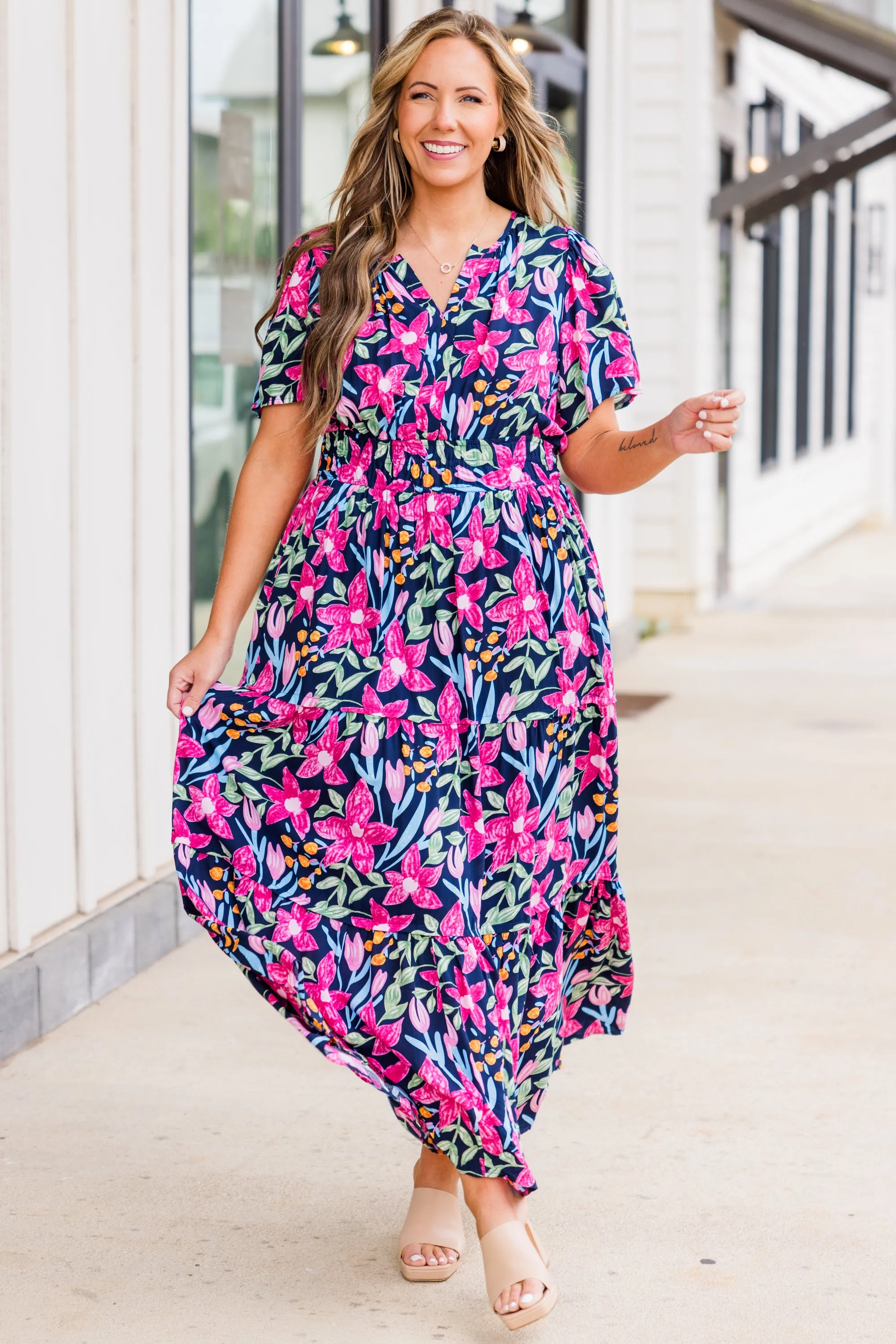 Blooming Vineyard Dress, Navy Multi