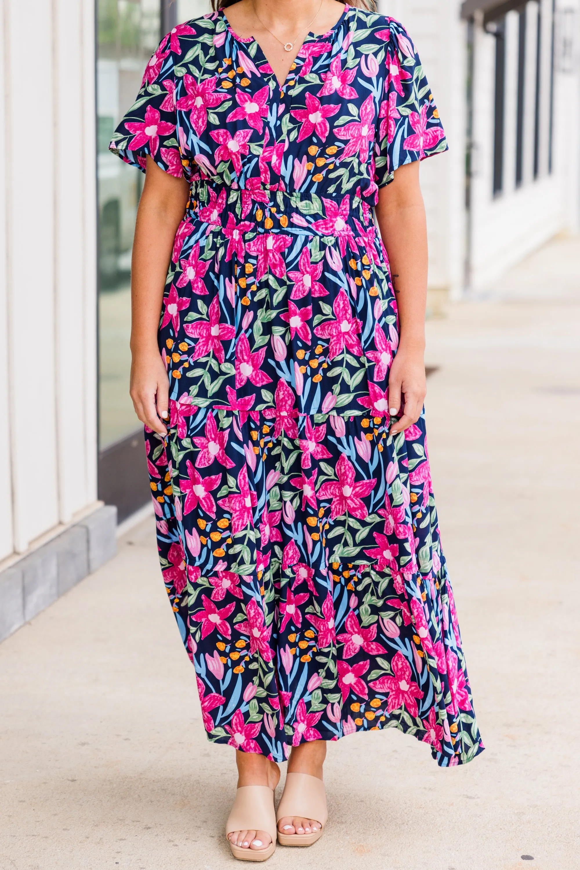 Blooming Vineyard Dress, Navy Multi