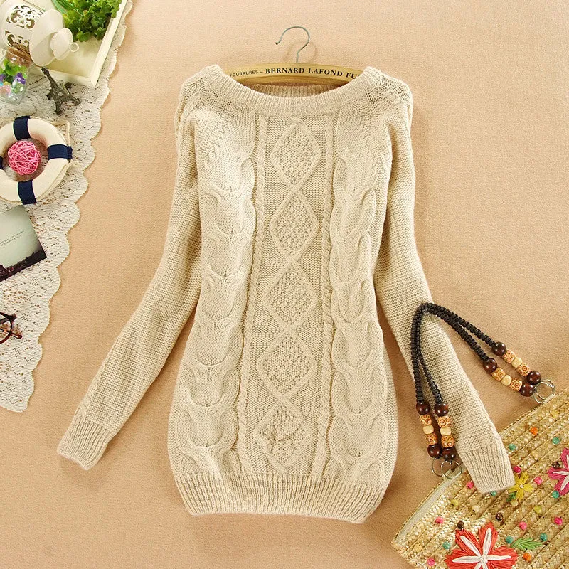 Brand New Autumn Winter Female Mohair Sweater Plus Size Knitted Long Sleeve O-neck Pullovers Hot  70077 GS