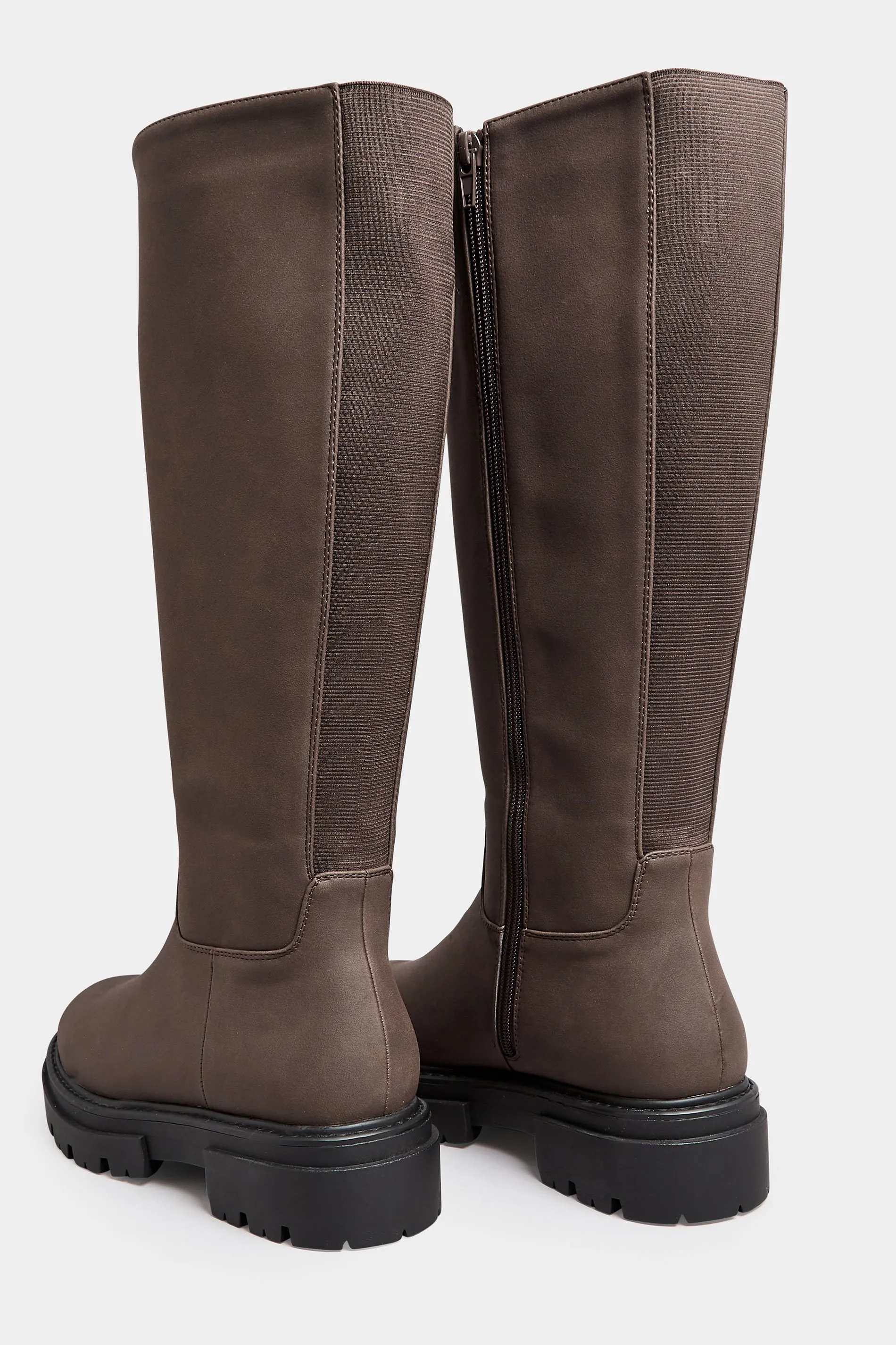 Brown Chunky Calf Boots In Wide E Fit & Wide EEE Fit