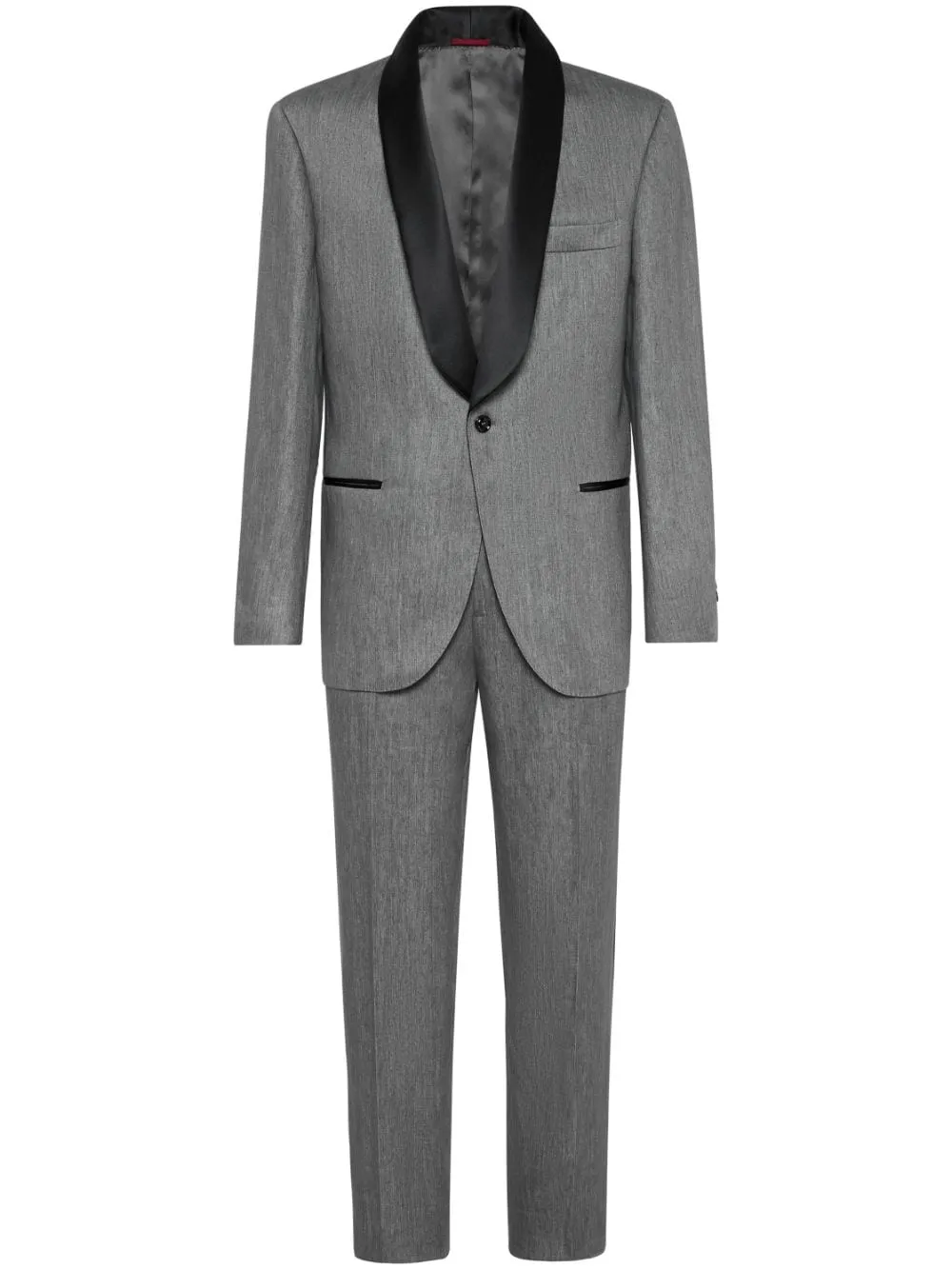 BRUNELLO CUCINELLI Men's Gray Linen Smoking Suit with Scarf Lapels and Sustainable Materials for SS24