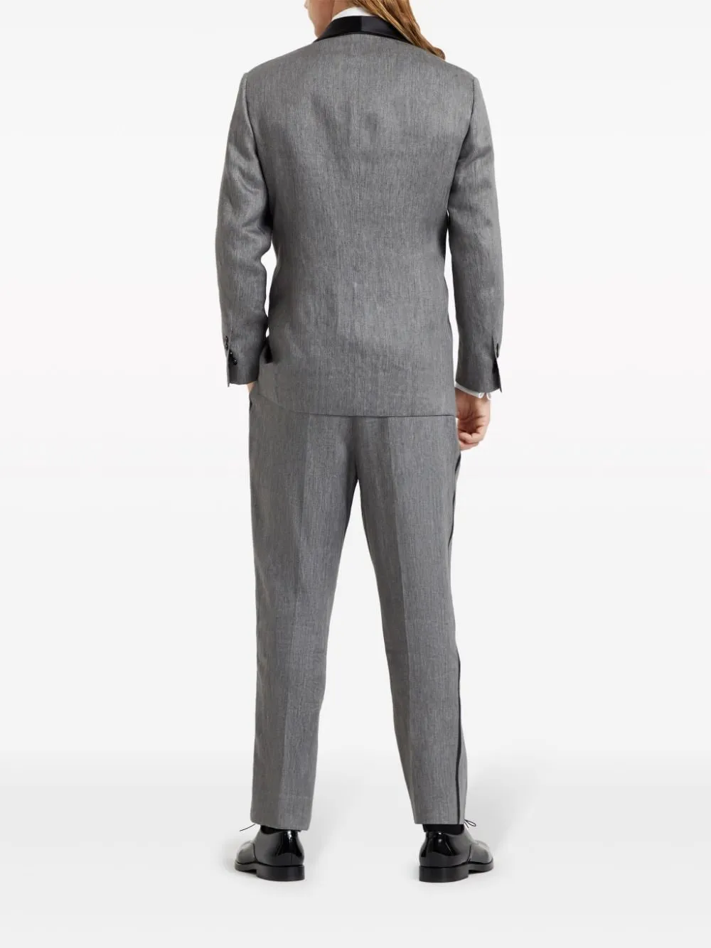 BRUNELLO CUCINELLI Men's Gray Linen Smoking Suit with Scarf Lapels and Sustainable Materials for SS24