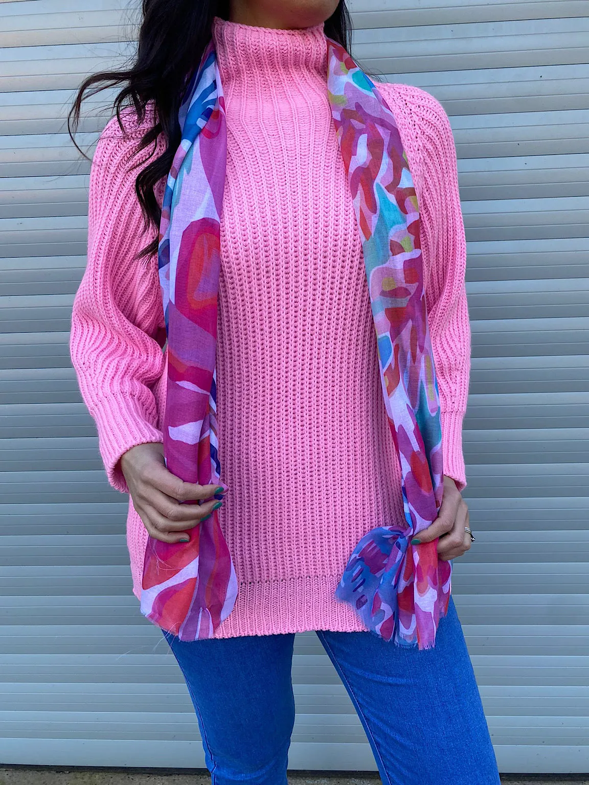 Candy Pink High Neck Knit Marilyn