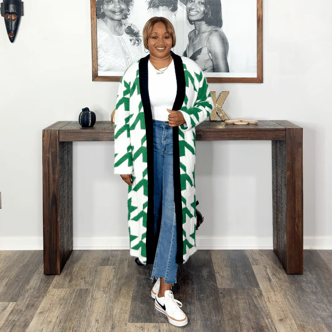 'Casey' Pattern Long Cardigan | Green