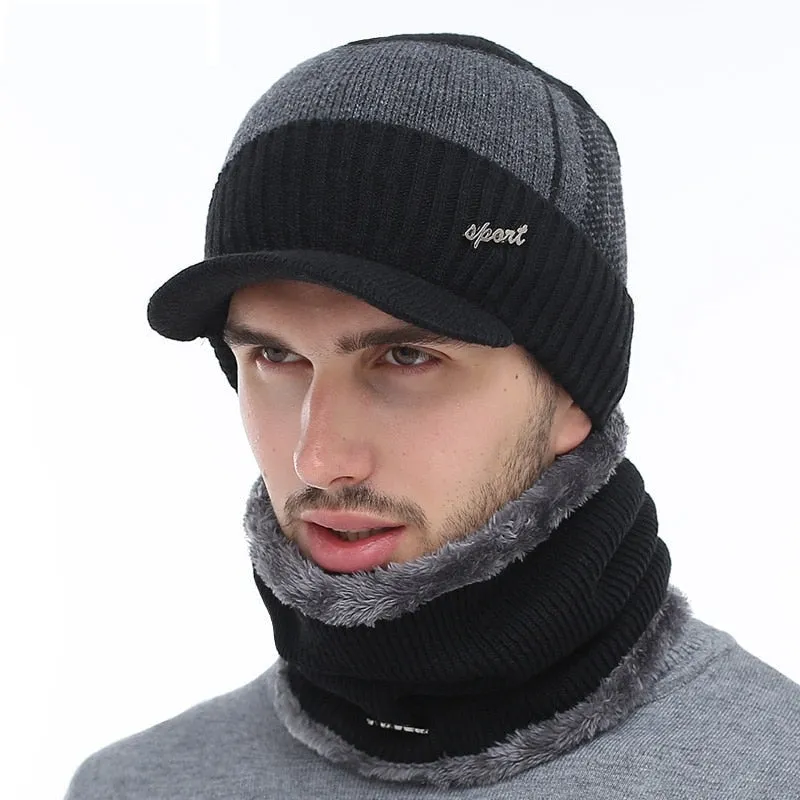 Casual Style Wool Scarf Balaclava Winter Beanie Hats for Men