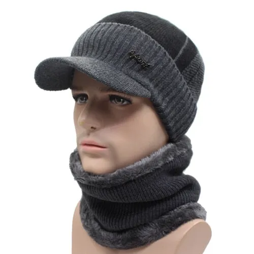 Casual Style Wool Scarf Balaclava Winter Beanie Hats for Men